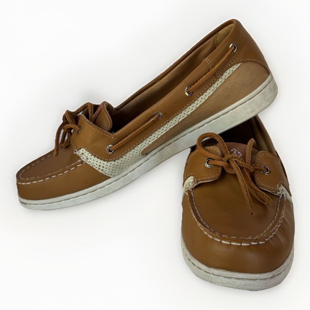 SPERRY TOP SIDER Shoes Womens 11 Brown Leather Slide Boat Preppy Minimalist